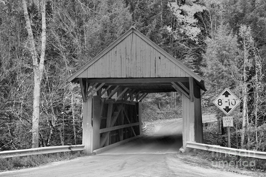Autumn Colors At The Red Covered Bridge Black And White Photograph by Adam Jewell