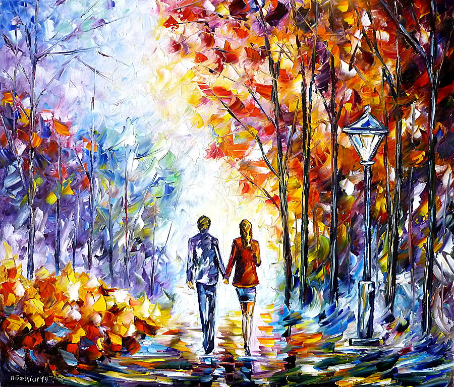 Autumn Couple Painting by Mirek Kuzniar