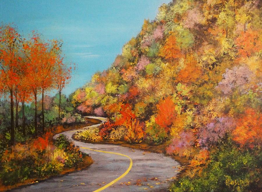 Autumn Day Drive Painting by Roseanne Schellenberger