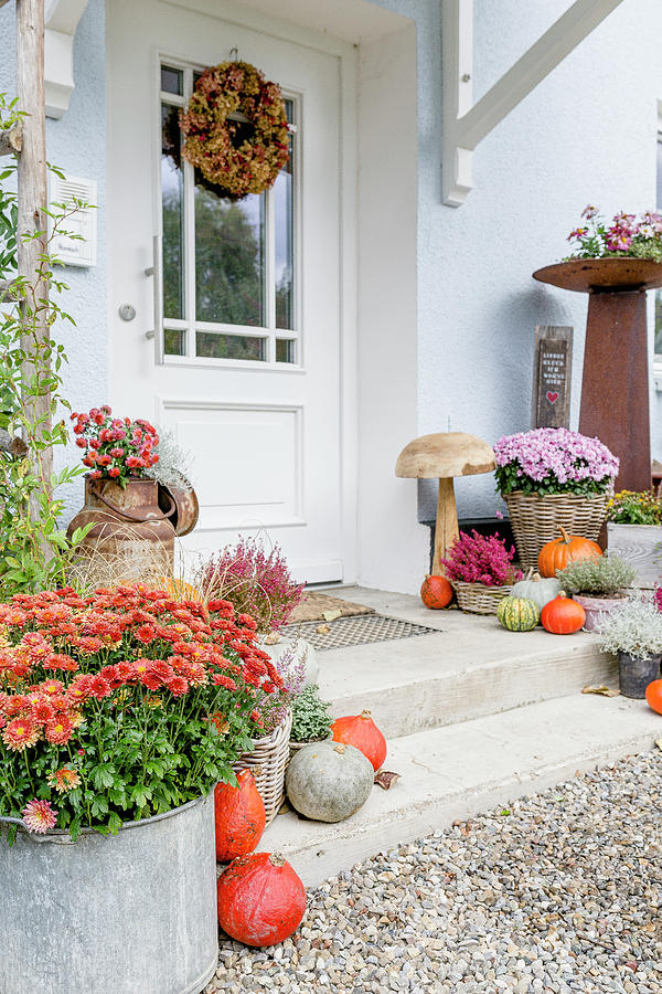 Autumn Decoration At The House Entrance Photograph by Christel Harnisch