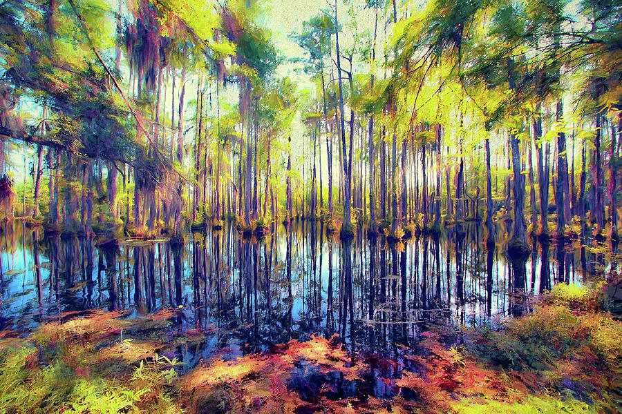 Autumn Fall Colors in the Cypress Swamp AP Painting by Dan Carmichael