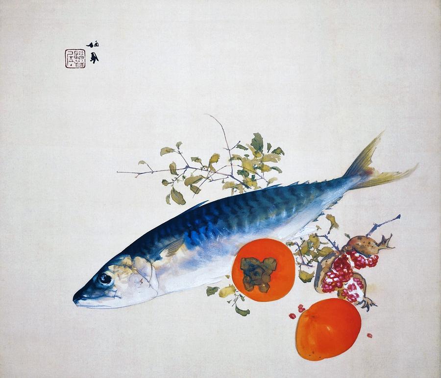 Fish Painting - Autumn Fattens Fish and Ripens Wild Fruits - Original Color Edition by Takeuchi Seiho
