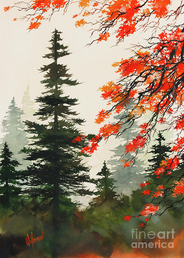 Autumn Forest Red Leaves Painting by James Williamson