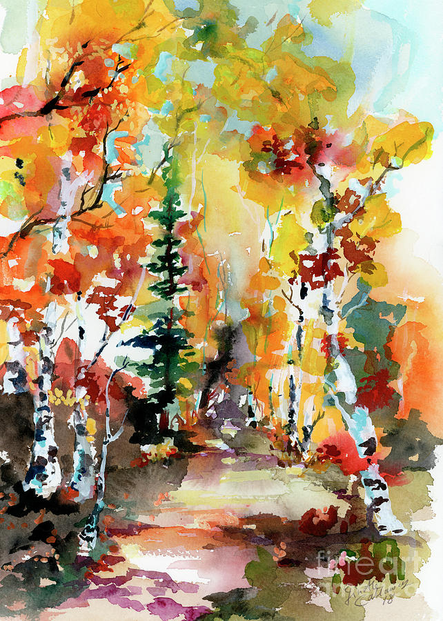 Autumn Forest Symphony Watercolors Painting by Ginette Callaway