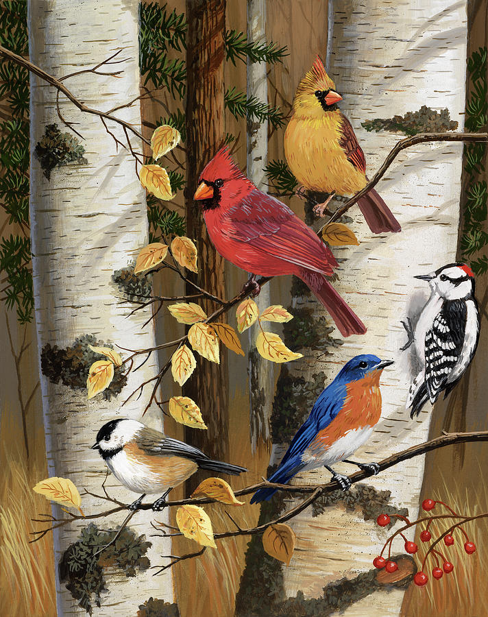 Bird Painting - Autumn Friends by William Vanderdasson
