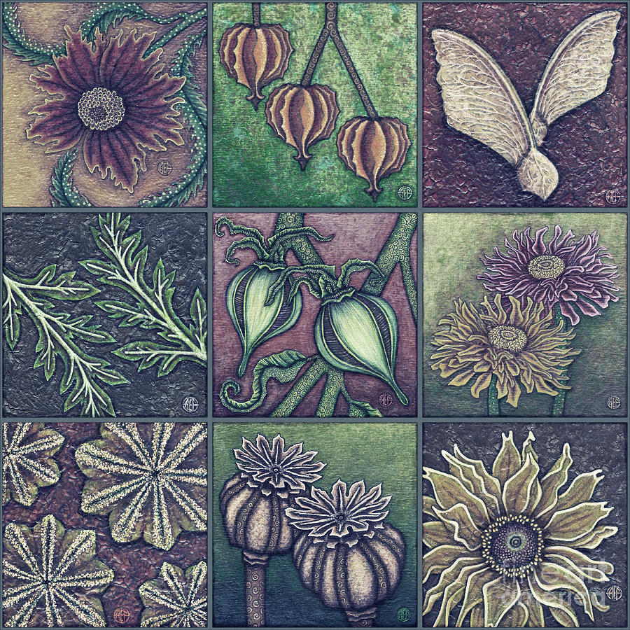 Autumn Garden Squares x 9 Dusk Painting by Amy E Fraser