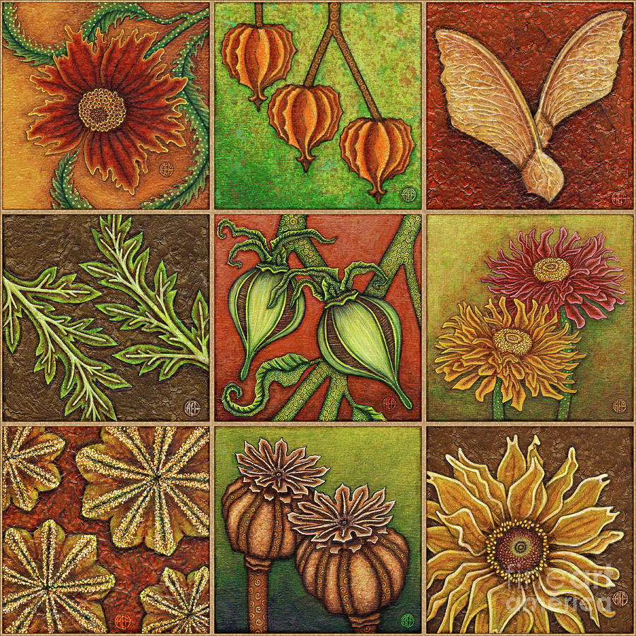 Autumn Garden Squares x 9 Original Painting by Amy E Fraser