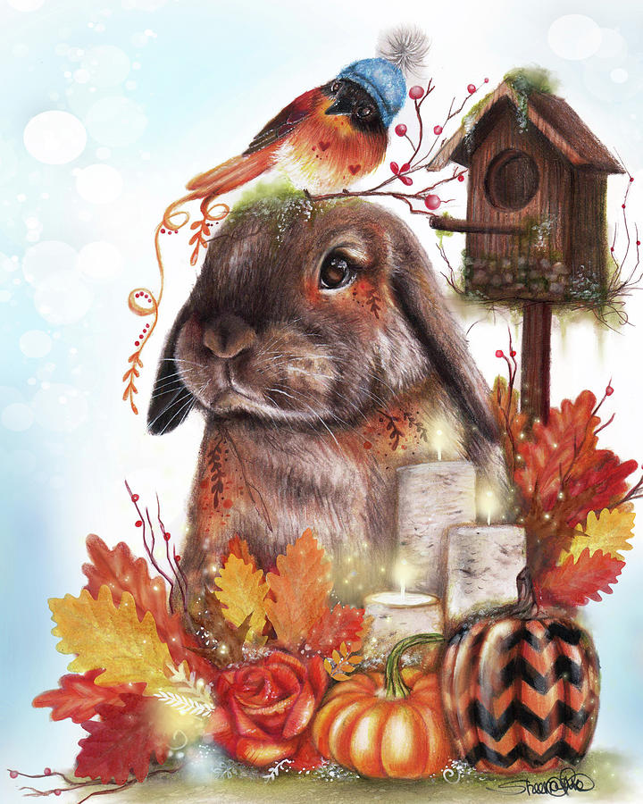 Fall Mixed Media - Autumn Greetings Bunny - With Background by Sheena Pike Art And Illustration