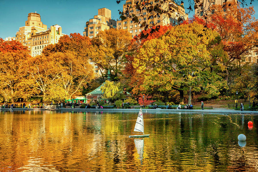 Autumn In Central Park, Boat Pond, Nyc. Digital Art by Claudia Uripos