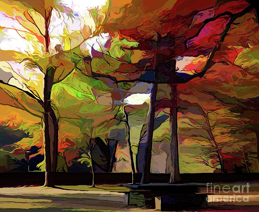 Autumn in Letchworth State Park NY Tea Table Overlook Abstract Acrylic Effect Photograph by Rose Santuci-Sofranko