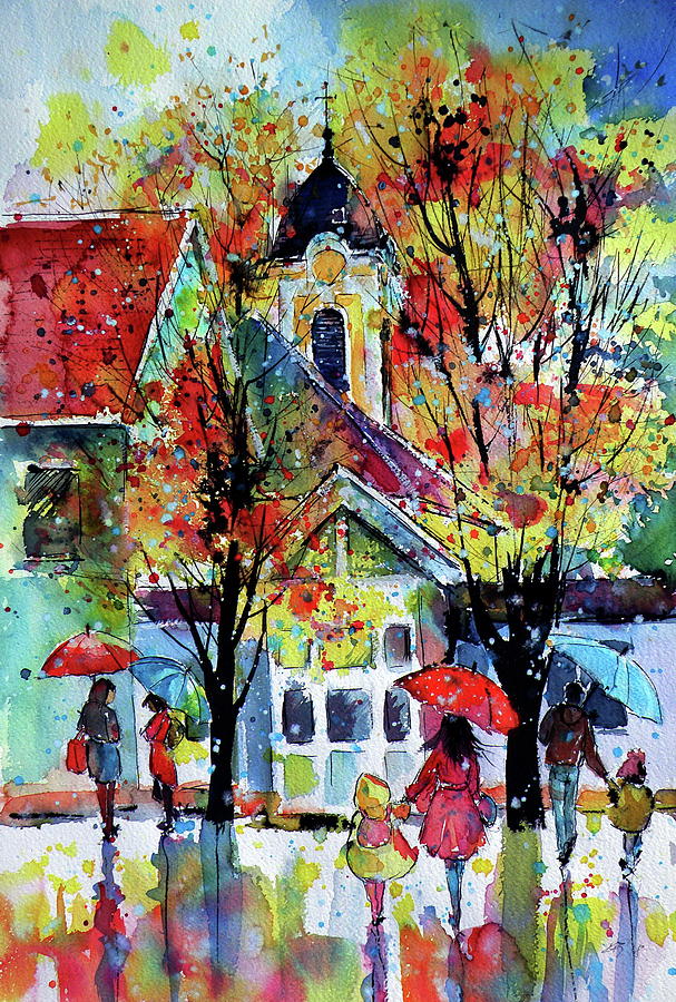 Autumn in my little town Painting by Kovacs Anna Brigitta