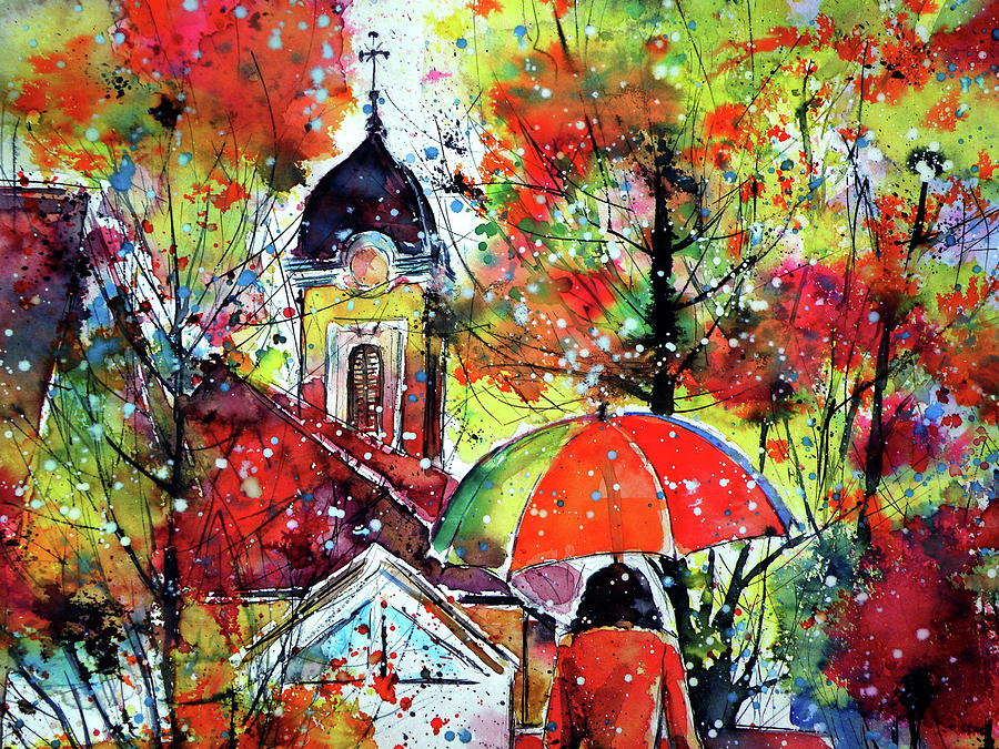 Autumn in my town II cd Painting by Kovacs Anna Brigitta