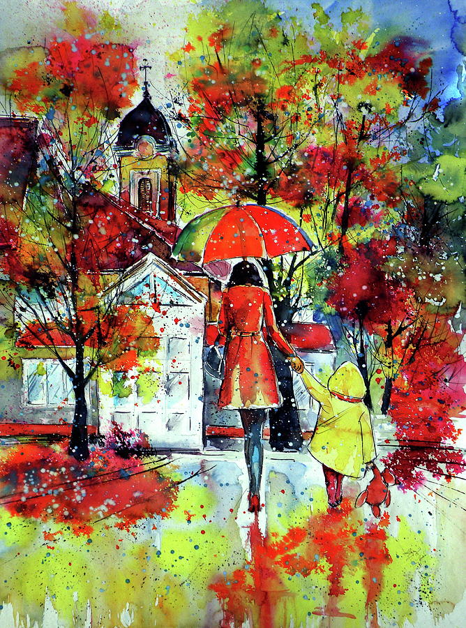 Fall Painting - Autumn in my town II by Kovacs Anna Brigitta