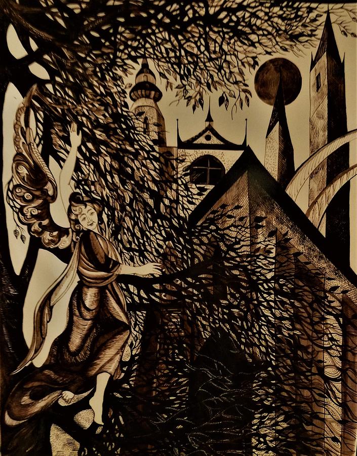 Autumn in Prague. In The Shade Of The Trees. Drawing by Anna Duyunova