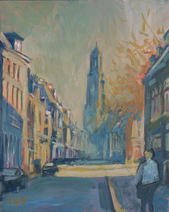 Autumn in the Lange Nieuwstraat Utrecht Painting by Nop Briex