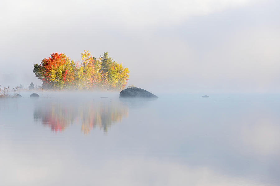 Nature Photograph - Autumn Island and Morning Fog by Jatin Thakkar