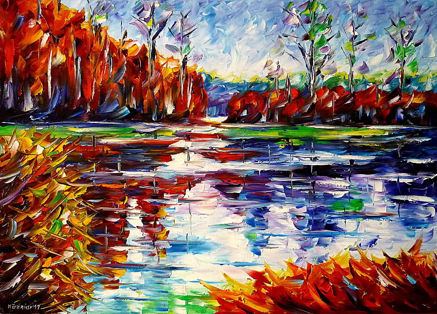 Autumn Lake Painting by Mirek Kuzniar