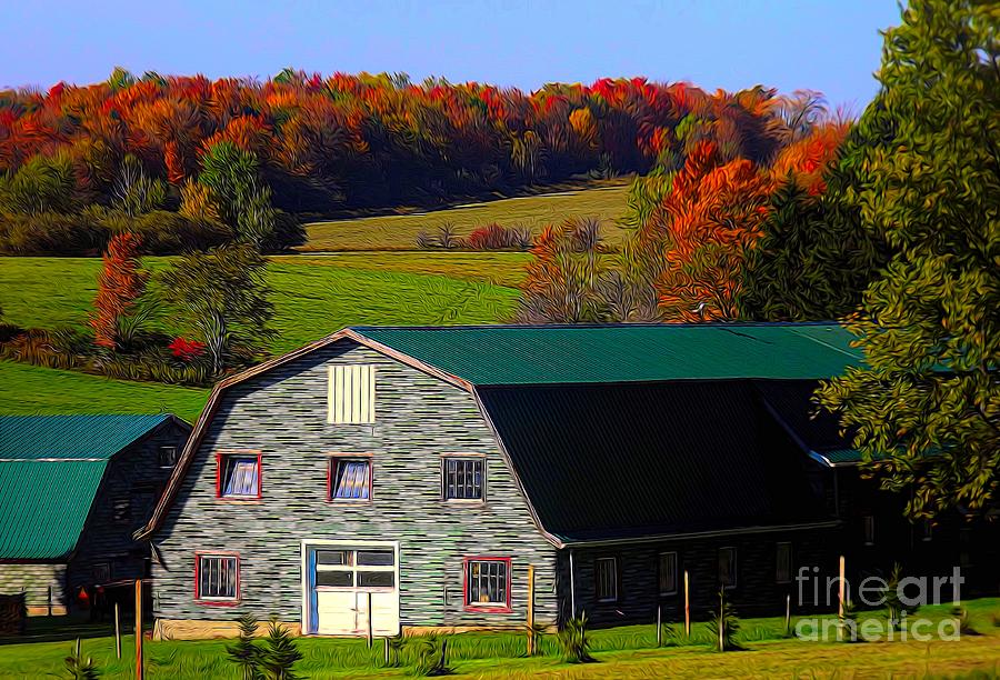 Autumn Landscape and Barn in the Attica Arcade area of NY with an Abstract Effect Photograph by Rose Santuci-Sofranko