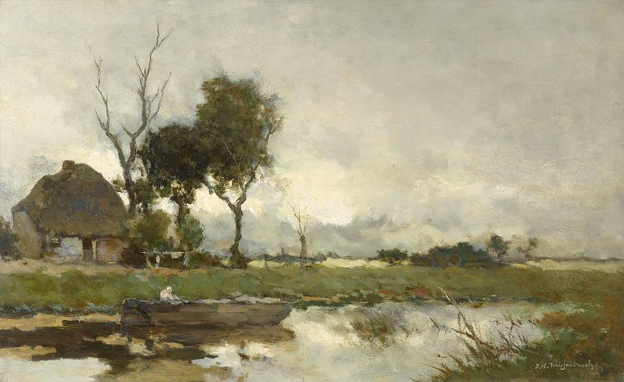Autumn Landscape. Herfstlandschap. Painting by Jan Hendrik Weissenbruch -1824-1903-