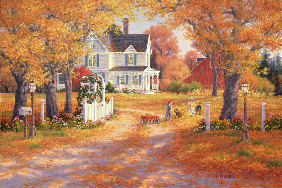 Autumn Leaves And Laughter Painting by Randy Van Beek - Pixels