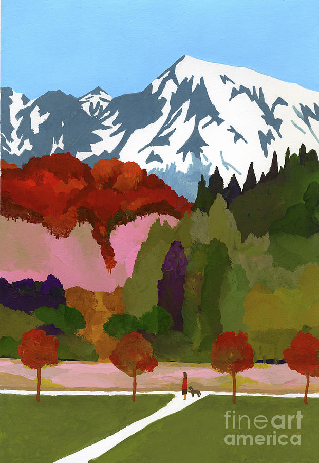 Autumn Leaves And Snow Mountains Painting by Hiroyuki Izutsu