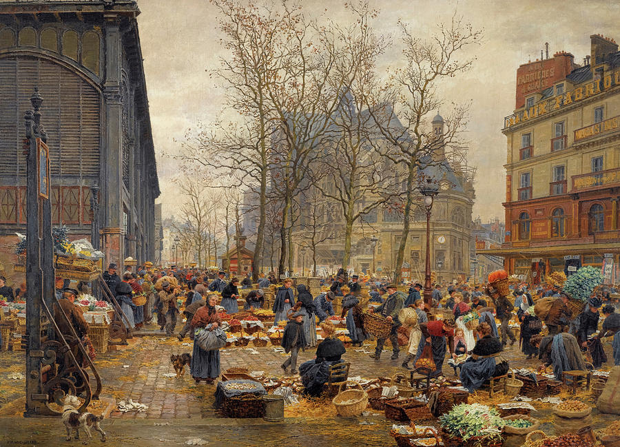 Paris Painting - Autumn Market at Les Halles by Francois-Marie Firmin-Girard