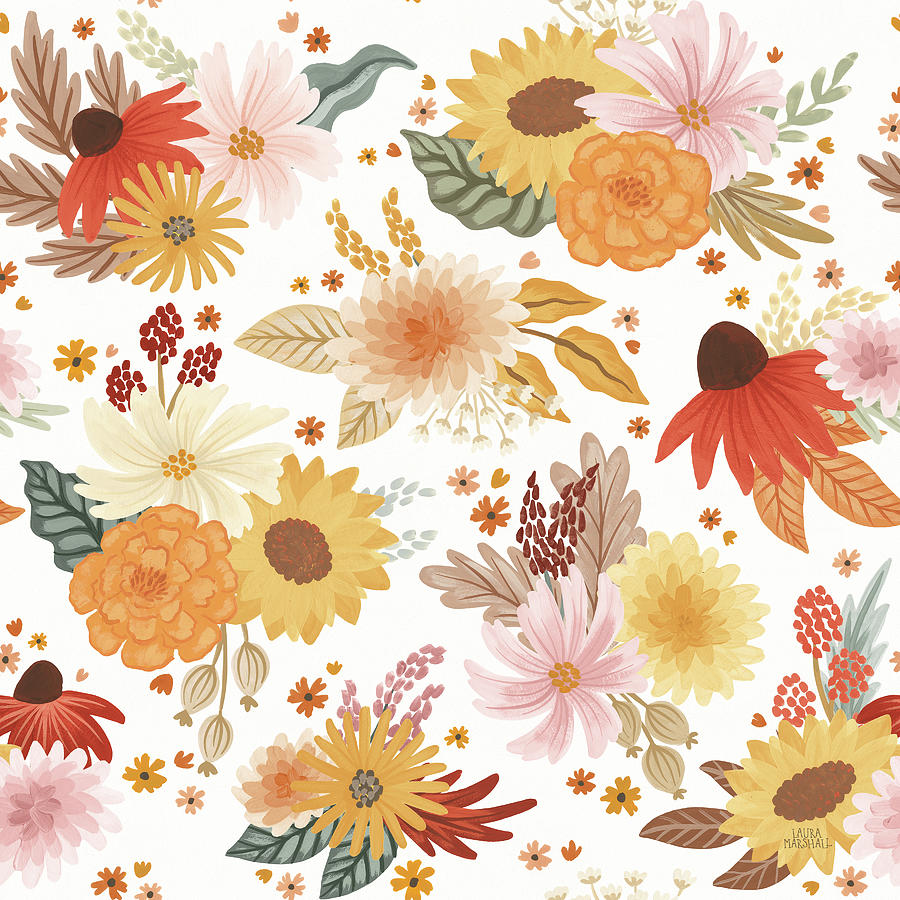 Fall Mixed Media - Autumn Meadow Pattern Ia by Laura Marshall