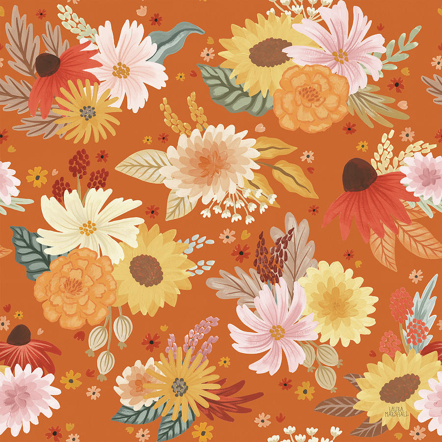 Flower Mixed Media - Autumn Meadow Pattern Ib by Laura Marshall