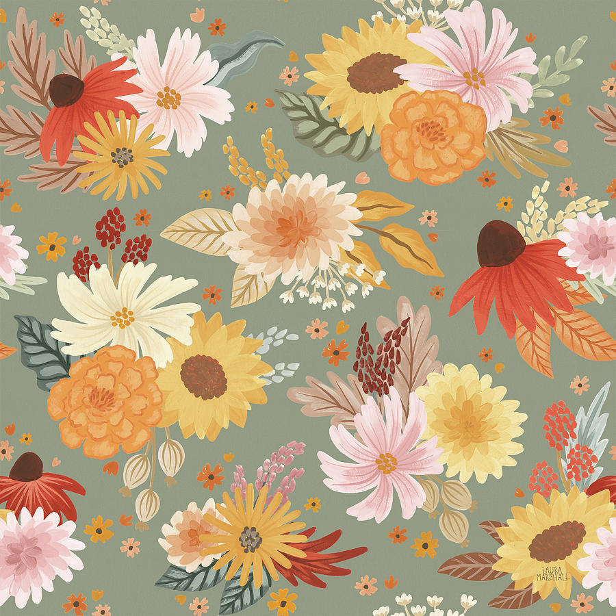 Fall Mixed Media - Autumn Meadow Pattern Ic by Laura Marshall