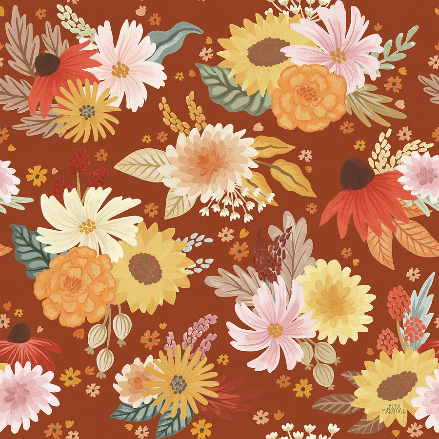 Fall Mixed Media - Autumn Meadow Pattern Id by Laura Marshall