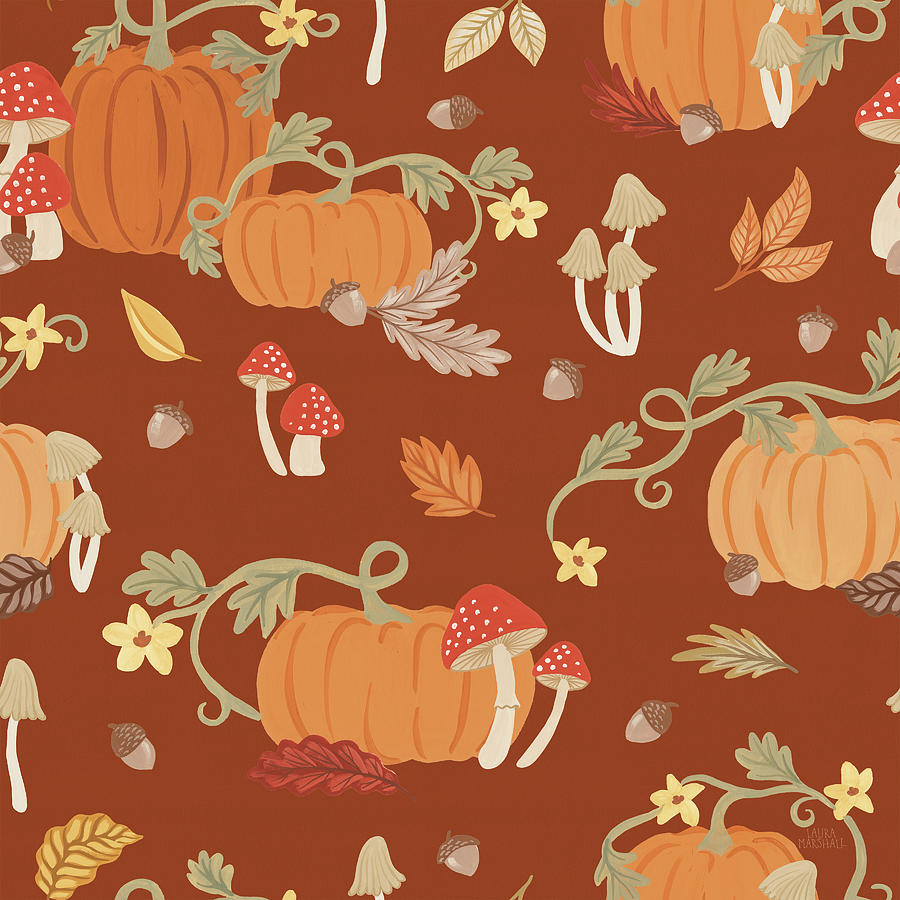 Fall Mixed Media - Autumn Meadow Pattern Ivb by Laura Marshall
