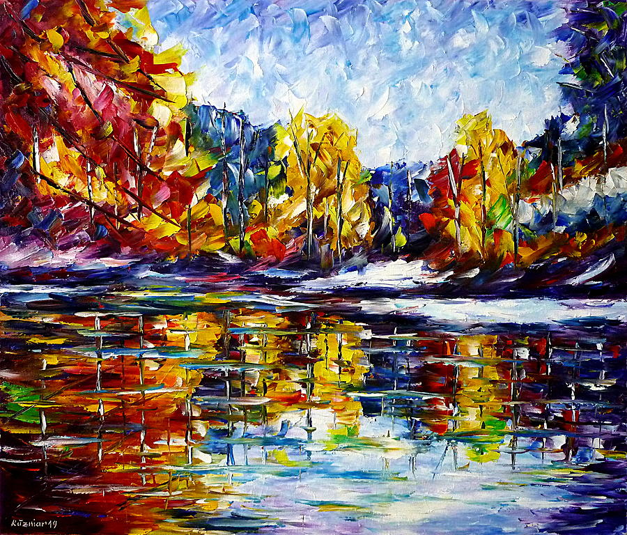 AUTUMN OIL PAINTING Lake Painting Contemporary Art Impressionist