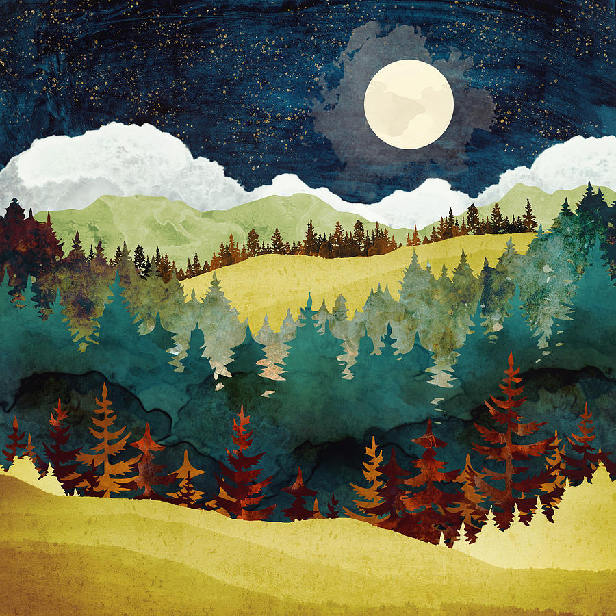 Nature Digital Art - Autumn Moon by Spacefrog Designs