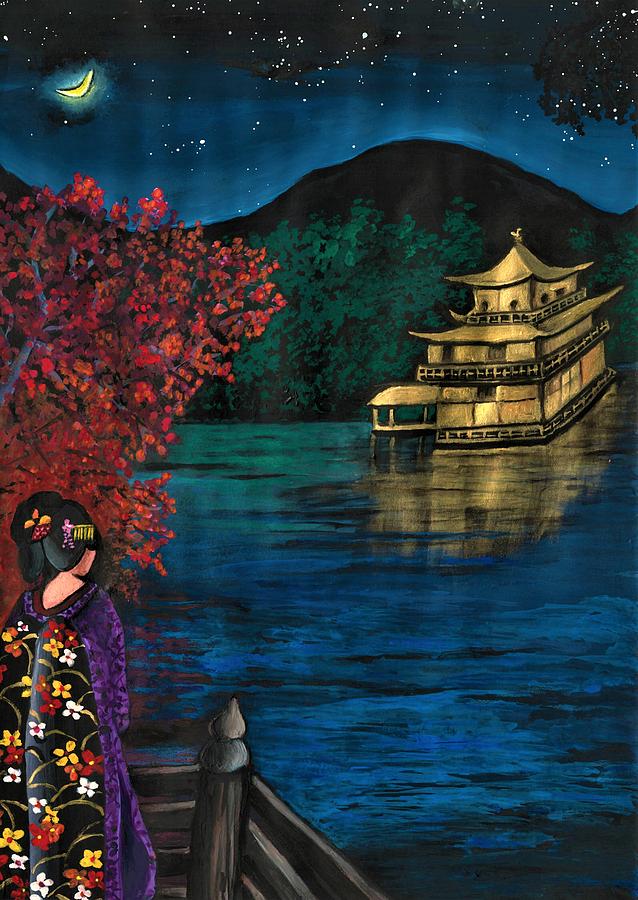 Autumn night scene, Japan Painting by Tara Krishna