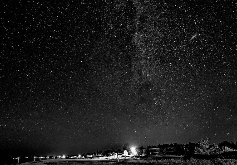 Autumn Night - Sauble Beach - Two Galaxies bw Photograph by Steve Harrington
