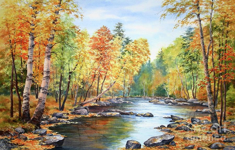 Autumn Scene Original Watercolor Landsacape Painting Originla Wall Art 492