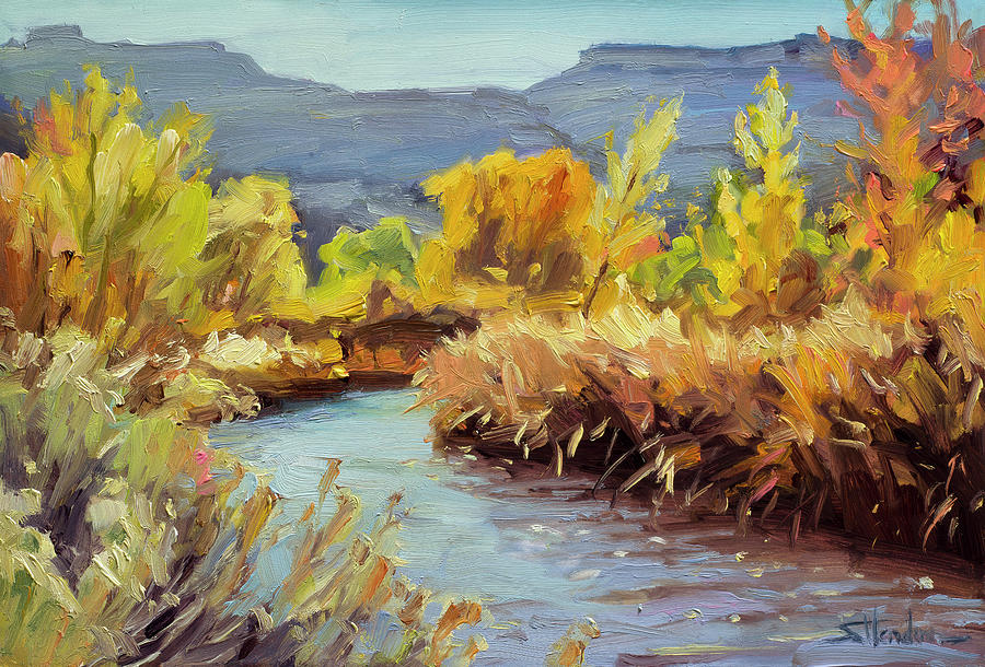 Autumn on the Fremont River  Painting by Steve Henderson