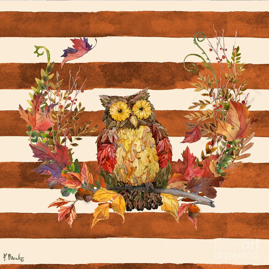 Owl Painting - Autumn Owl - Stripes by Paul Brent