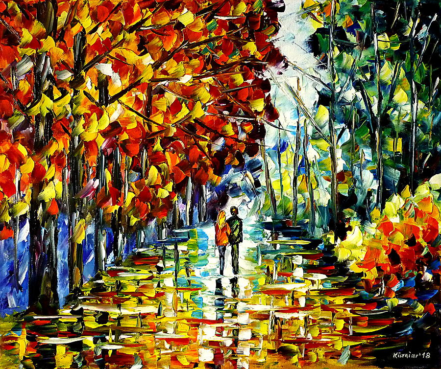 Autumn Park Painting by Mirek Kuzniar