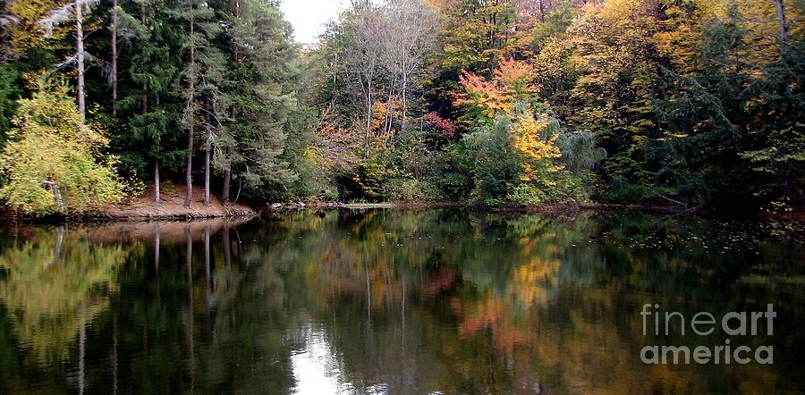 Autumn Reflections at Chestnut Ridge Park Fishing Reservoir in New York State Photograph by Rose Santuci-Sofranko