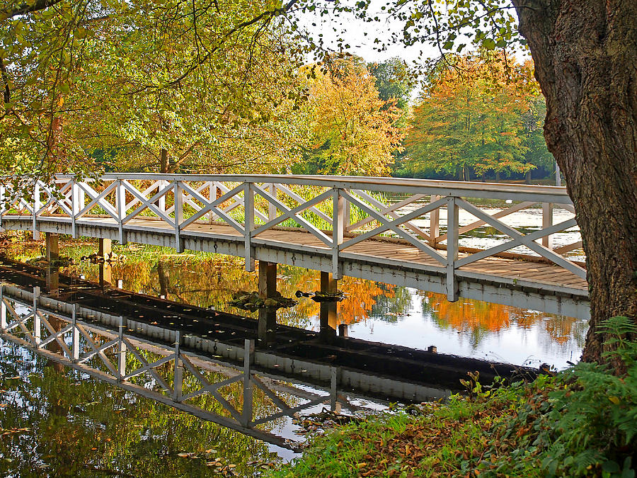 Autumn Reflections Footbridge Over The Lake Photograph by Gill Billington