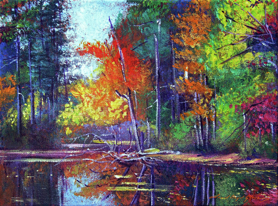 Autumn Reflects On The Pond Painting by David Lloyd Glover