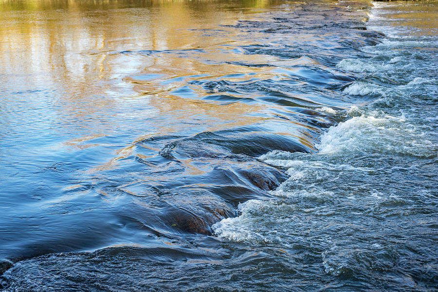 Autumn River - Silky Flow in Sapphire Blue and Heliodor Yellow  Photograph by Georgia Mizuleva