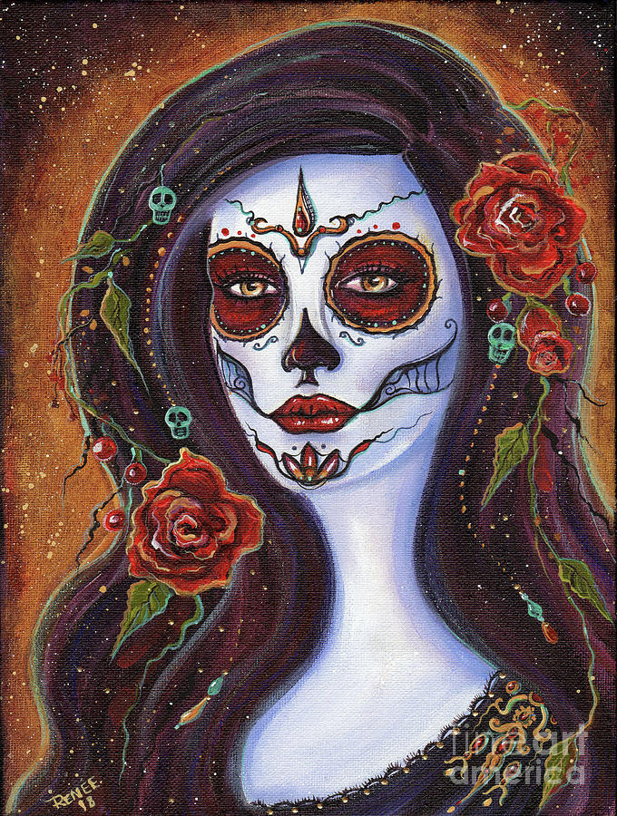 Autumn Rose day of the dead Painting by Renee Lavoie - Fine Art America