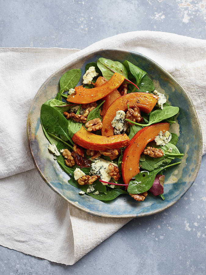 Autumn Salad With Pumpkin, Gorgonzola And Nuts Photograph by James Lee