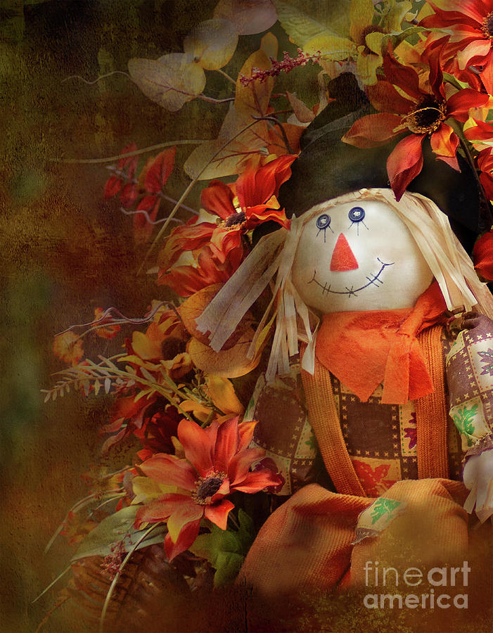 Autumn Scarecrow Mixed Media by Kathy Kelly