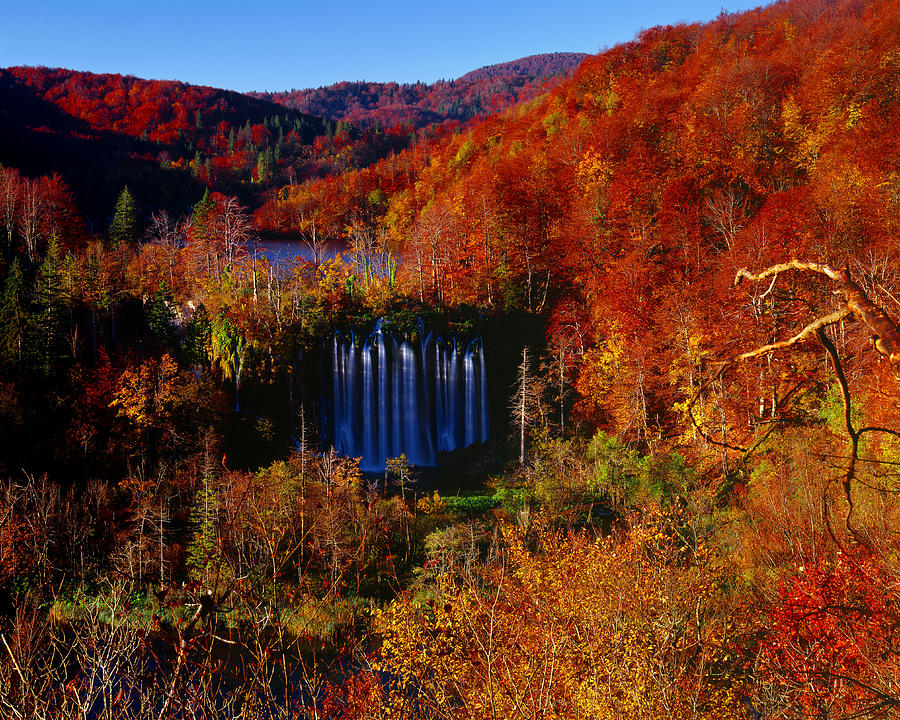 Autumn Scenery With Waterfall. Digital Art by Giovanni Simeone