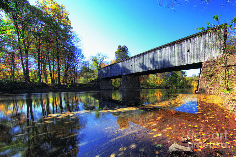 Autumn Scenic at the Schoefield Ford Covered Bridge Photograph by George Oze
