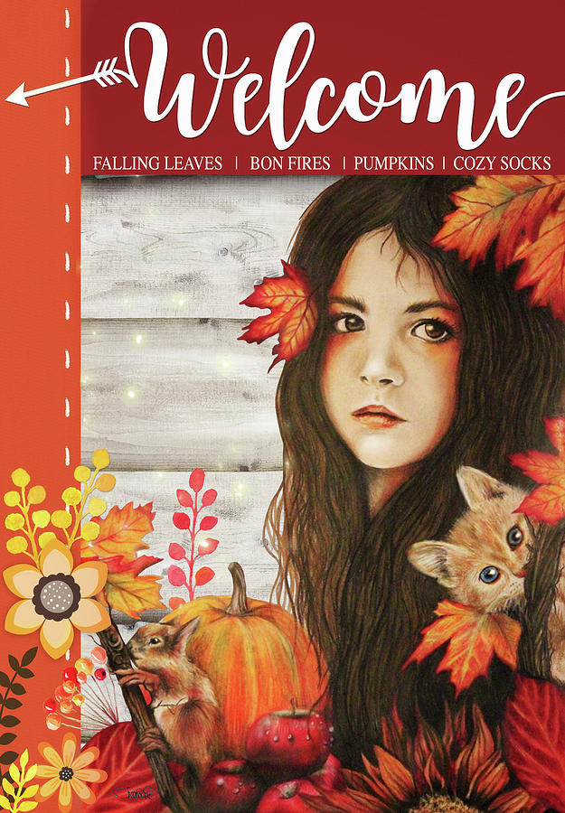Fall Mixed Media - Autumn - Seasons Series - Sign Flag Design by Sheena Pike Art And Illustration