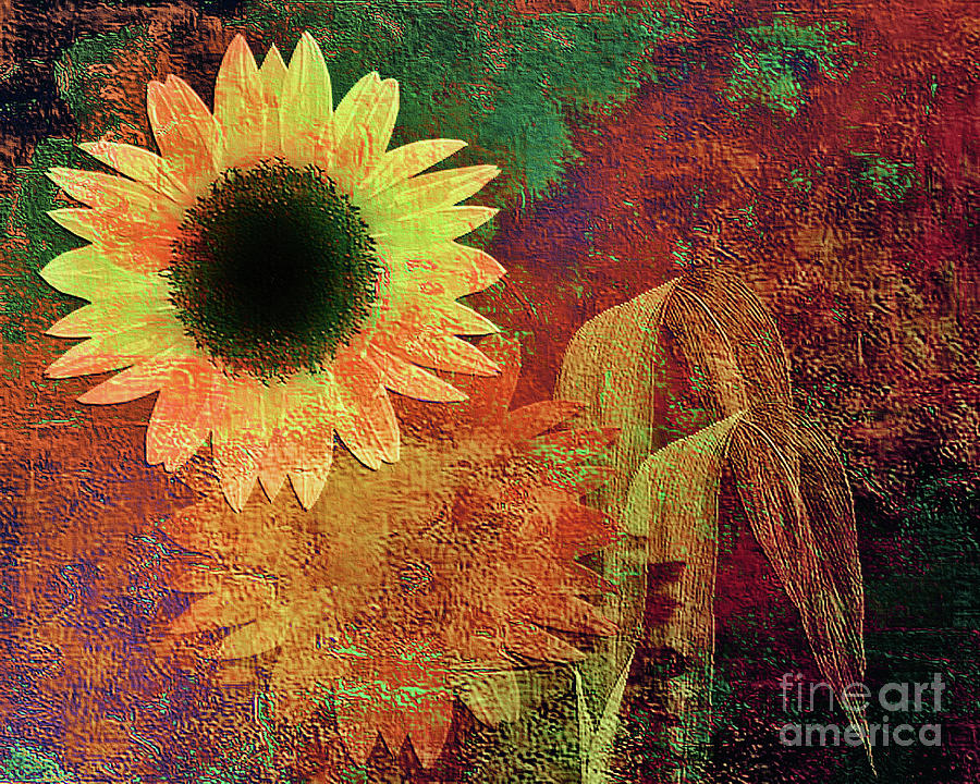 Autumn Sunflower Absrtact Mixed Media by Elaine Manley